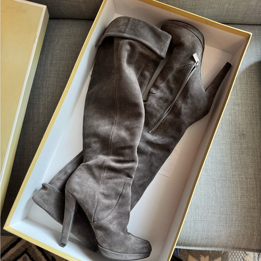 Grey Michael Kors Suede Knee High Boots